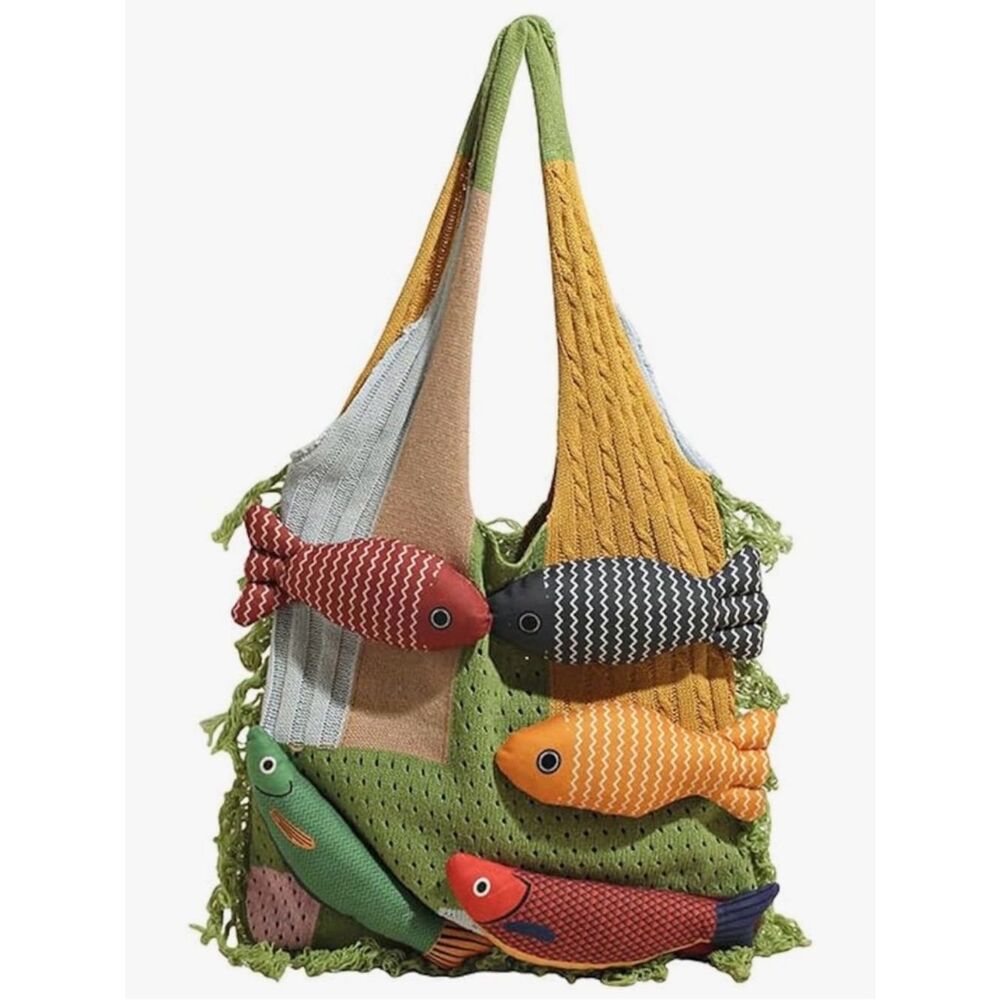 NEW Colorful Fish Design Knit Bag